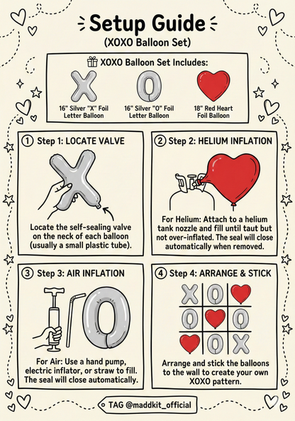 "Tic-Tac-Love Set" - XOXO Letter & Heart Foil Balloons Set