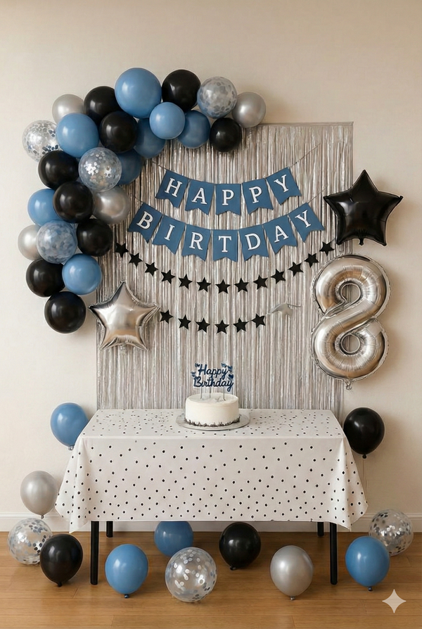 Midnight Star Blue Birthday Decor Kit – Celestial Blue & Silver Party Set