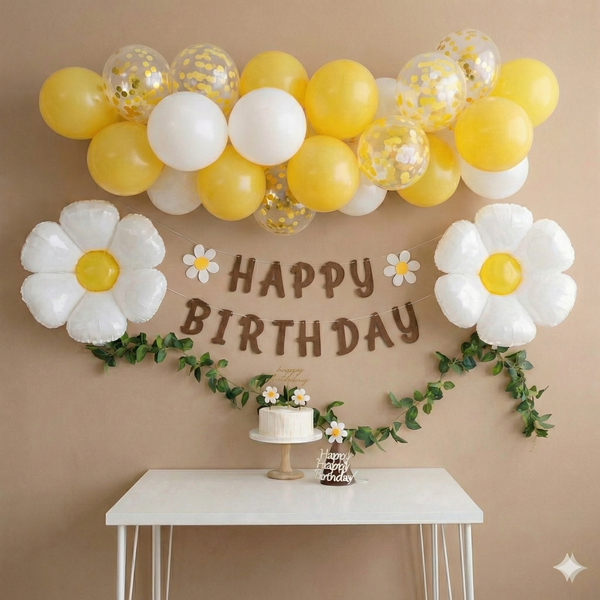 Golden Daisy Birthday Decor Kit – Sunny Yellow & White Floral Party Set