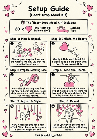 "Heart Drop Mood Kit" – 20 Pink Heart Foil Balloons
