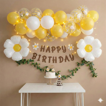 Golden Daisy Birthday Decor Kit – Sunny Yellow & White Floral Party Set