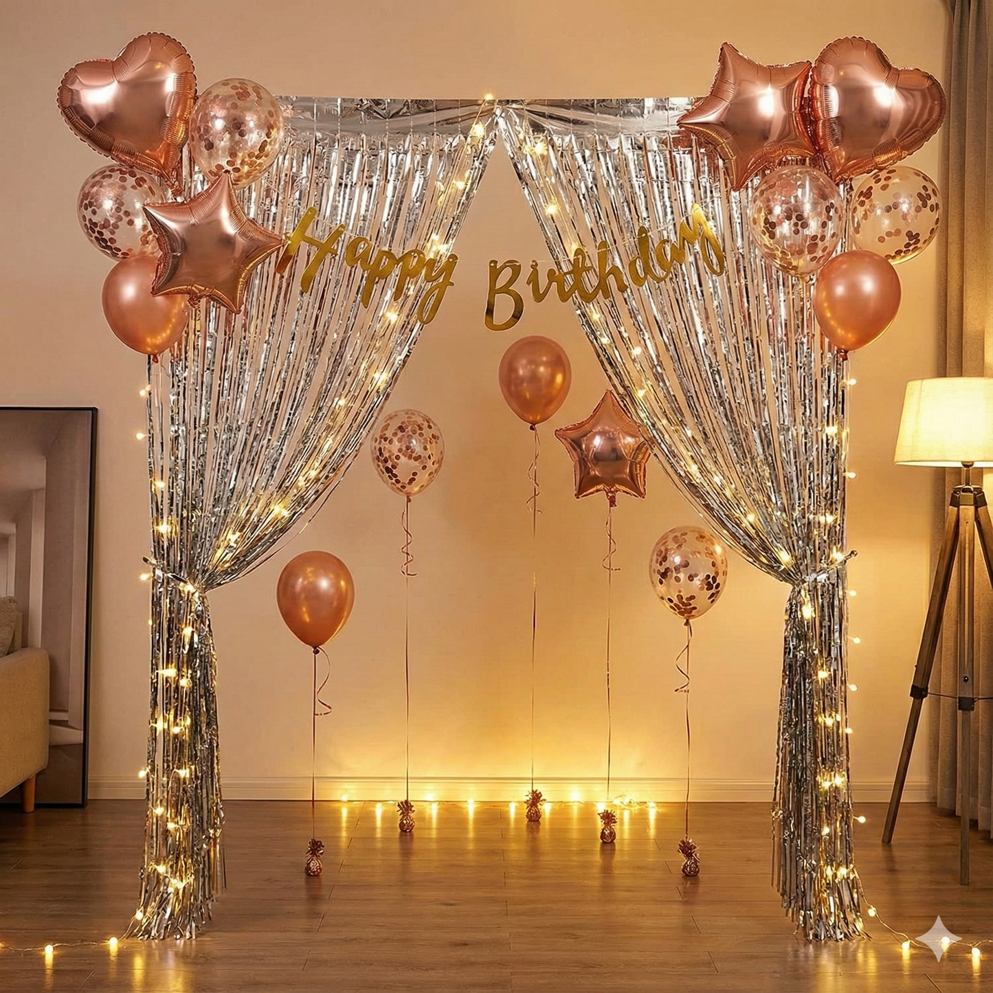 Rose Gold Radiance & Silver Sparkle Birthday Decor Kit (17 Pcs)