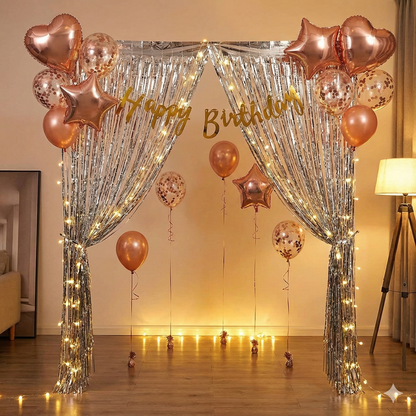 Rose Gold Radiance & Silver Sparkle Birthday Decor Kit (17 Pcs)