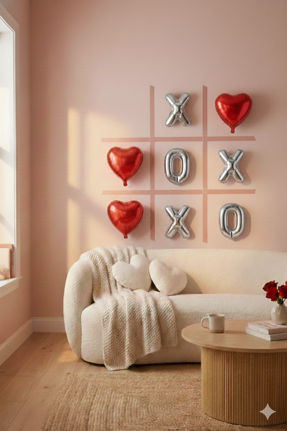 "Tic-Tac-Love Set" - XOXO Letter & Heart Foil Balloons Set