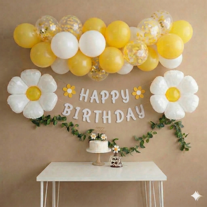 Golden Daisy Birthday Decor Kit – Sunny Yellow & White Floral Party Set