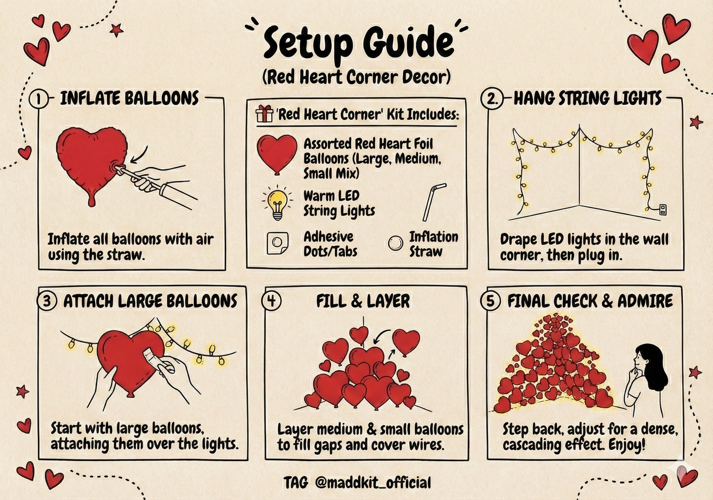 Infinity Love Red Heart Foil Balloon Kit – Mixed Sizes (Pack of 60)