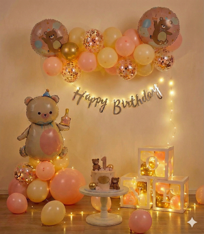 One Little Bear Birthday Decoration Kit – 1st Birthday Teddy Bear Theme with "ONE" Box
