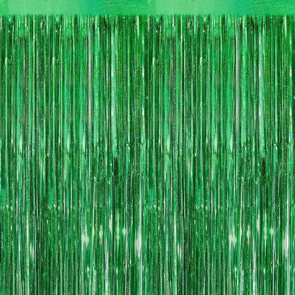 Foil Curtain for Party Decoration – Shiny Green Fringe Backdrop (Pack of 2)