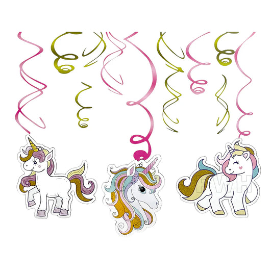 Unicorn Swirl Decorations – 12 Pcs Hanging Party Decor (Multicolor)