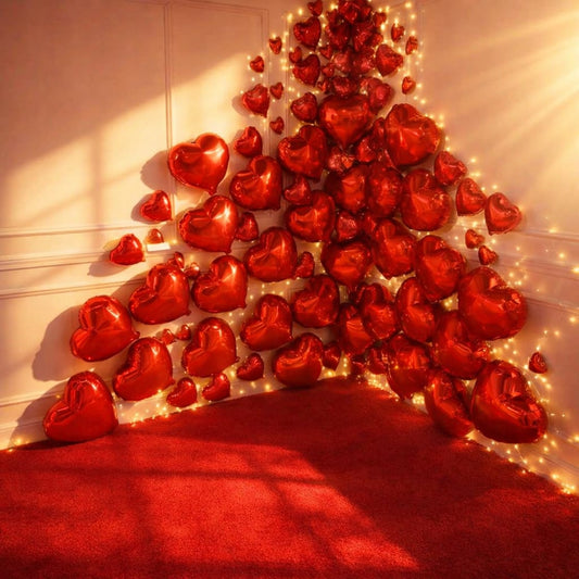 Infinity Love Red Heart Foil Balloon Kit – Mixed Sizes (Pack of 60)