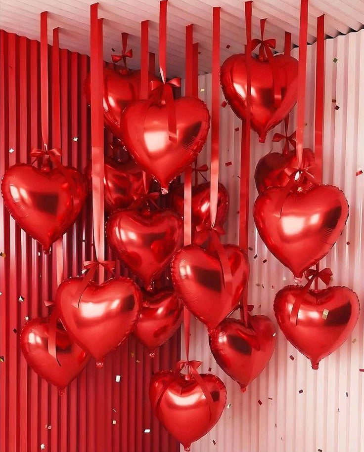 "Heart Drop Mood Kit" – 20 Red Heart Foil Balloons | Romantic Surprise Kit for Your Loved One