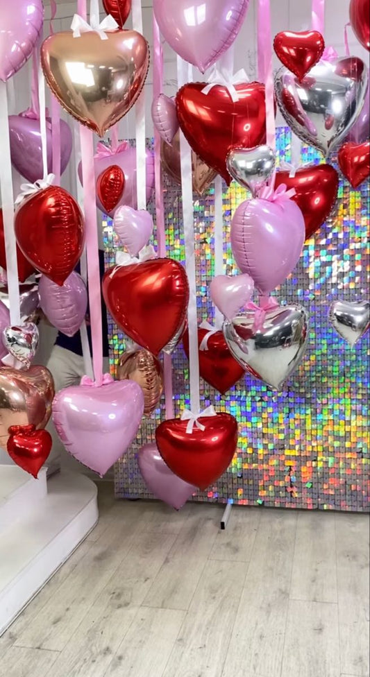 Romantic Heart Balloon Hanging Décor Set – Red, Pink & Silver Love