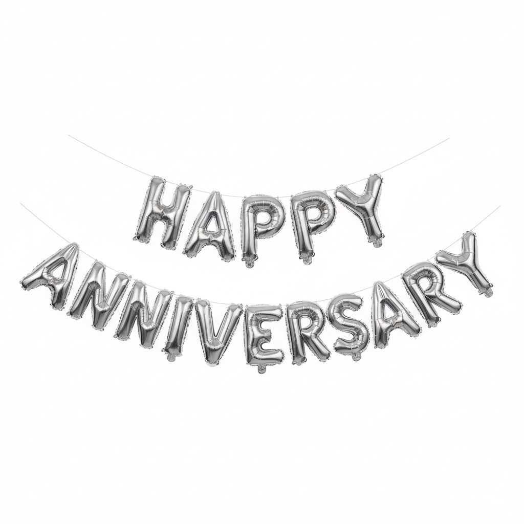 Classic Silver "Happy Anniversary" Foil Balloon Banner Set (16 Inch)