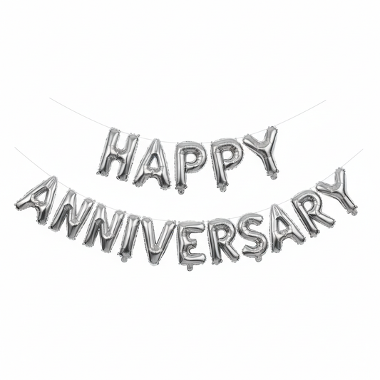 Classic Silver "Happy Anniversary" Foil Balloon Banner Set (16 Inch)