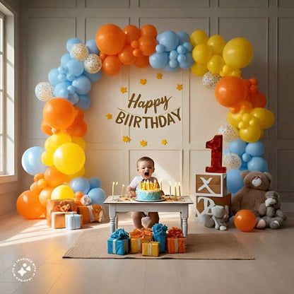 Sunny Skies & Citrus Splash Birthday Decor Kit - Orange, Yellow & Blue Theme (148 Pcs)
