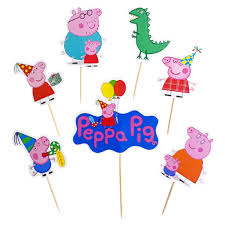 Peppa Pig Theme Cake/Cupcake Topper (5 inch) With Stick For Birthday Celebration of Theme Cake Décor
