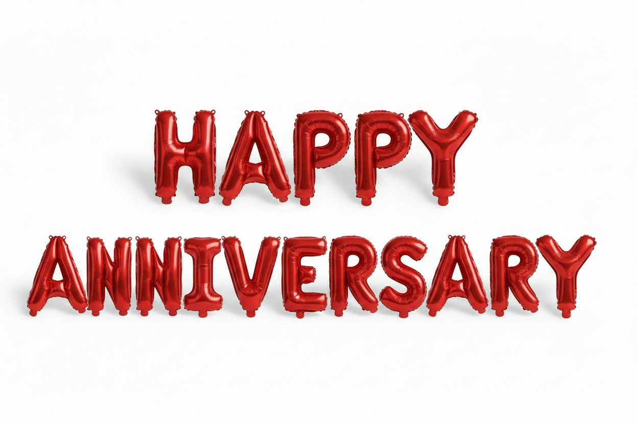 Romantic Red "Happy Anniversary" Foil Balloon Banner Set (16 Inch Letters)