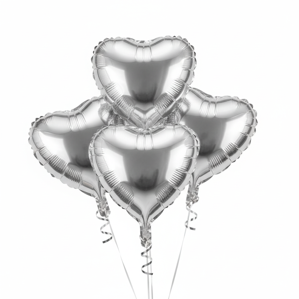 Mini Silver Metallic Heart Foil Balloons - Pack of 5 (5 Inch)