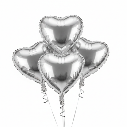 Mini Silver Metallic Heart Foil Balloons - Pack of 5 (5 Inch)