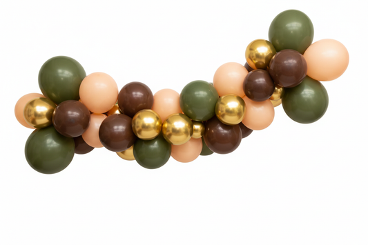 Olive Green, Peach Latex Balloons &Retro Brown – 10 Inch | Pack of 50 (20 + 20 + 10) add 5 gold chrome balloons in the garland