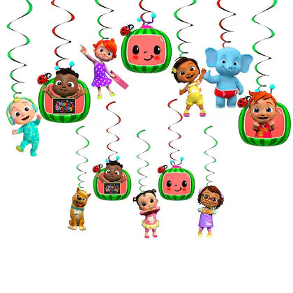 Cocomelon Theme Swirl Hanging Decorations – Pack of 12