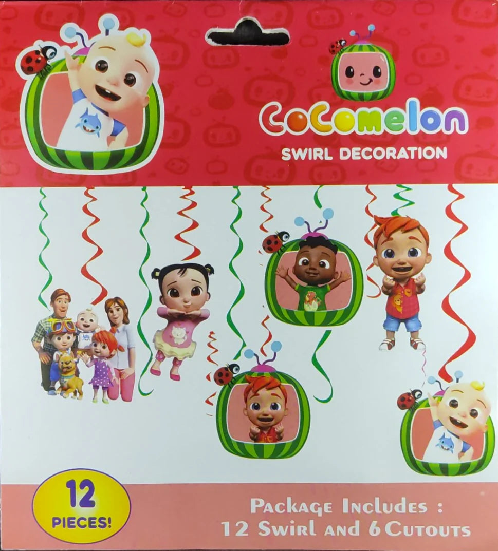 Cocomelon Theme Swirl Hanging Decorations – Pack of 12