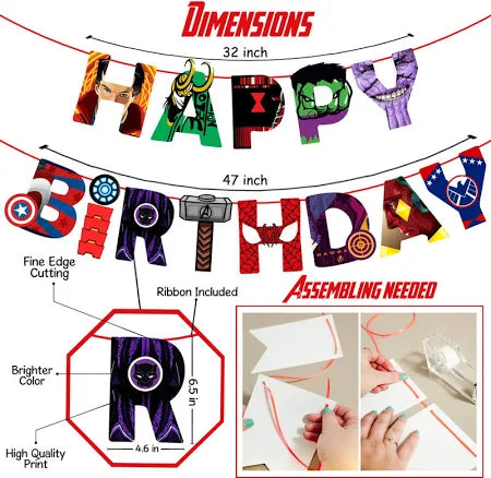 Avengers Happy Birthday Banner – Superhero Theme Party Decoration