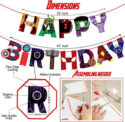 Avengers Happy Birthday Banner – Superhero Theme Party Decoration