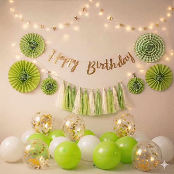 Glow & Green Birthday Backdrop Kit – Fresh Lime & Gold Party Decor Set